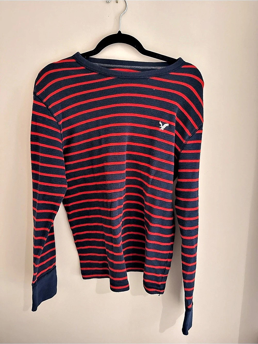 American Eagle Striped Long Sleeve Top in Blue & Red Size Large